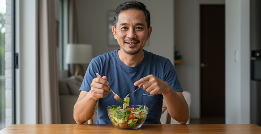 lelaki makan salad - takafulz.com