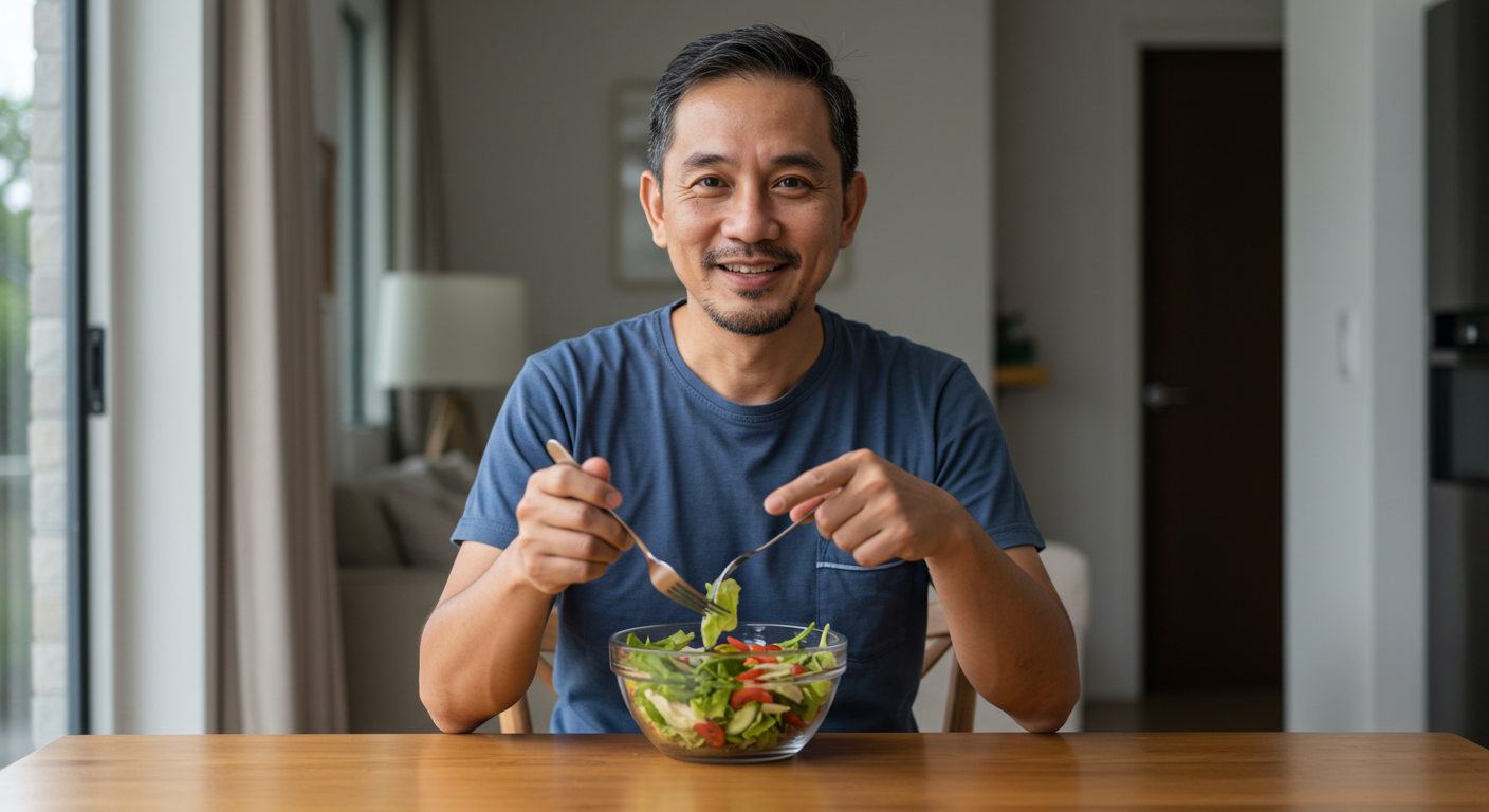 lelaki makan salad - takafulz.com